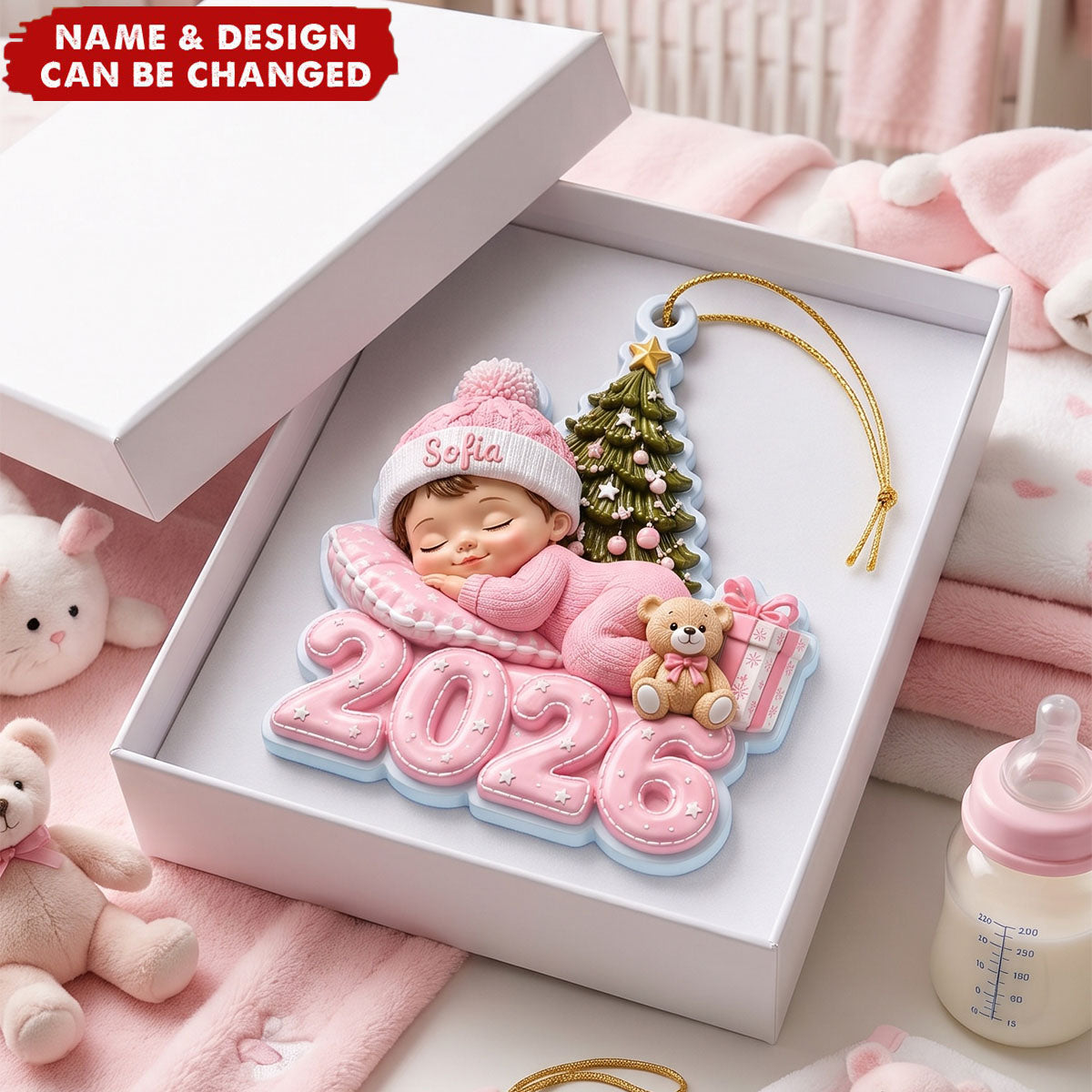 Baby’s First Christmas Ornament 2026, Personalized Name Newborn Keepsake Gift