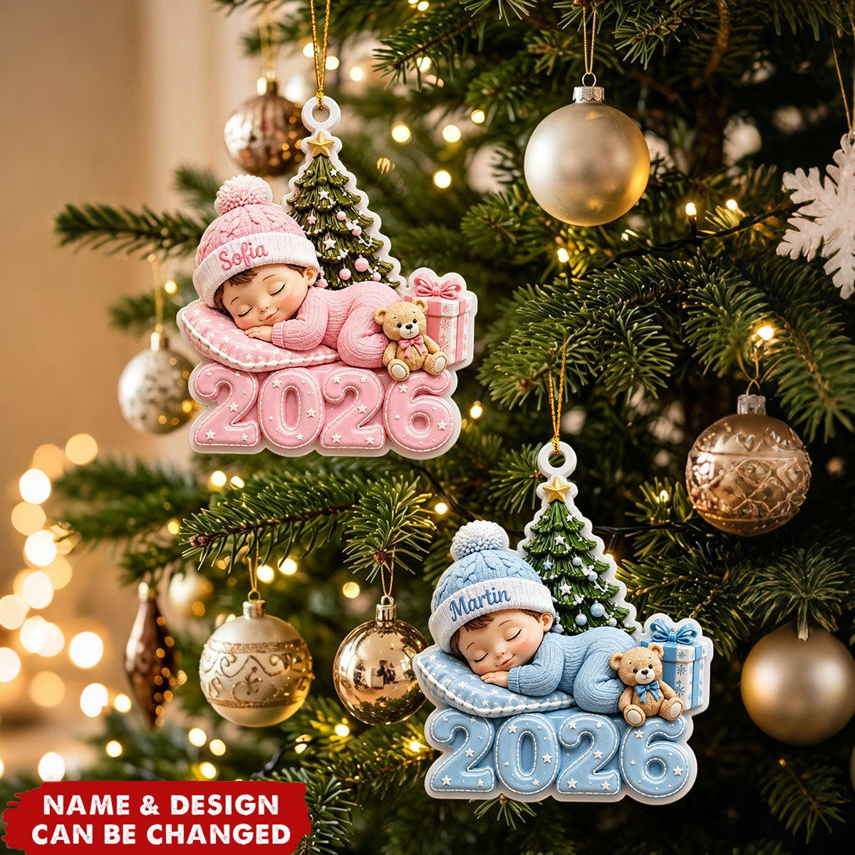 Baby’s First Christmas Ornament 2026, Personalized Name Newborn Keepsake Gift
