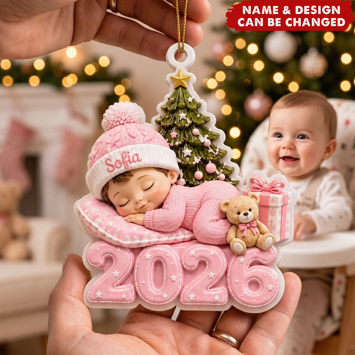 Baby’s First Christmas Ornament 2026, Personalized Name Newborn Keepsake Gift