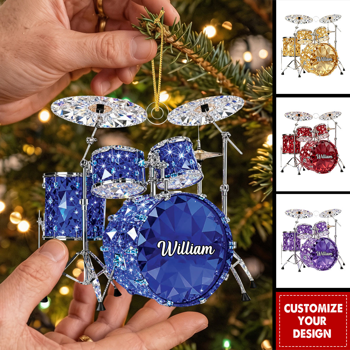 Personalized Drum Set Christmas Ornament, Custom Name Drummer Ornament
