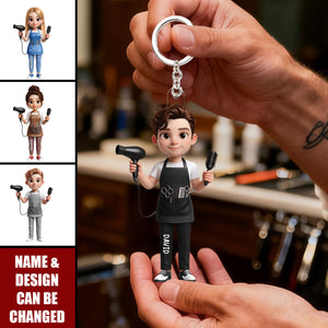 Hair Stylist Creating Beauty, Personalized Acrylic Keychain, Gift For Hairdressers