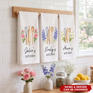 Custom Birth Month Flower With Name Gift For Her, Grandma, Mom - Personalized Kitchen Towel