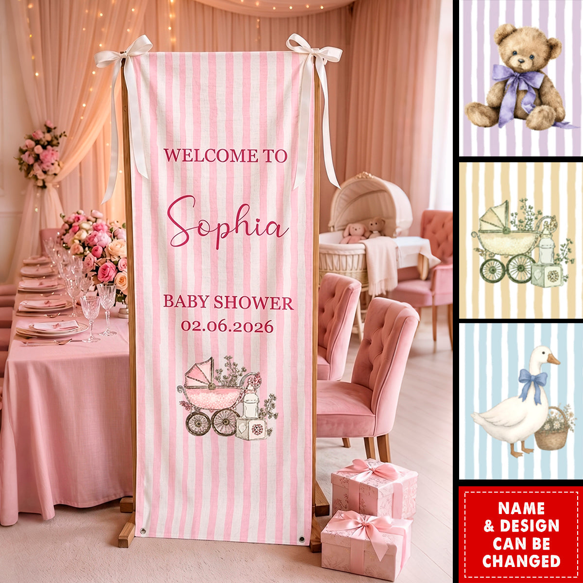 Baby Shower Stripe - Personalized Welcome Sign