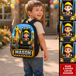 Personalized Construction Backpack, Custom Name Kids Excavator Bag, Toddler Digger Bookbag