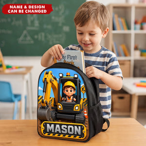 Personalized Construction Backpack, Custom Name Kids Excavator Bag, Toddler Digger Bookbag