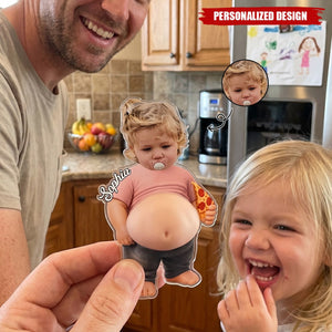 Custom Photo Dad Kid Bod Belly Squishy Acrylic Fridge Magnet – Personalized Gifts For Dad, Kids, Grandpa