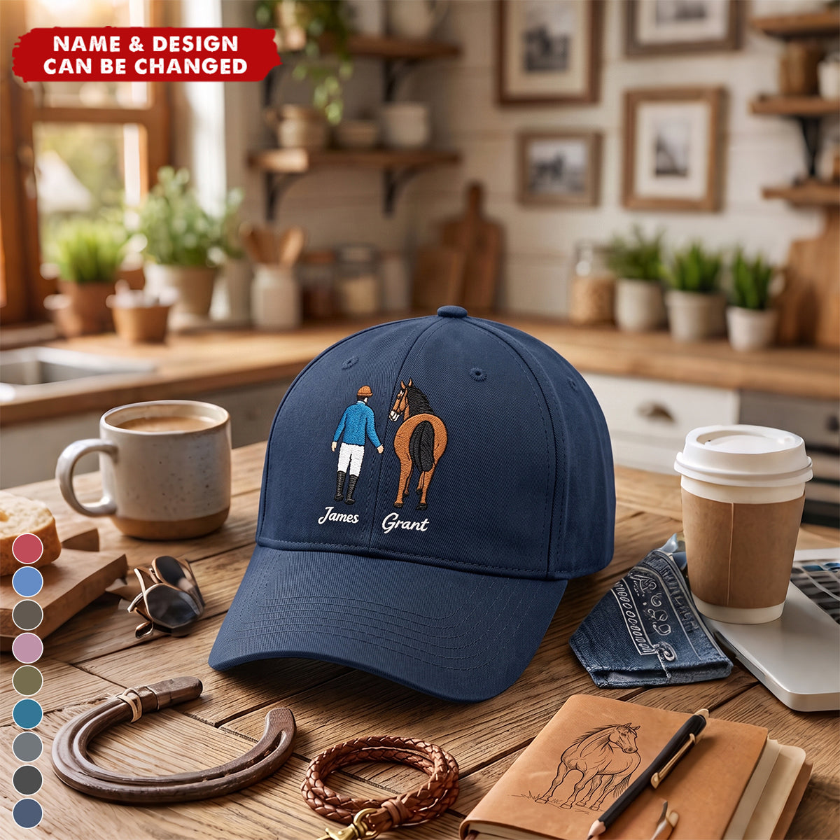 Personalized Cartoon Character Horse Back View Baseball Cap with Name Daily Wear Birthday Gift for Friends Horse Lovers