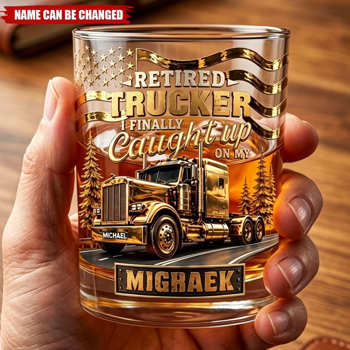 Fun Retired Trucker Round Glass-Personalized Gifts For Trucker